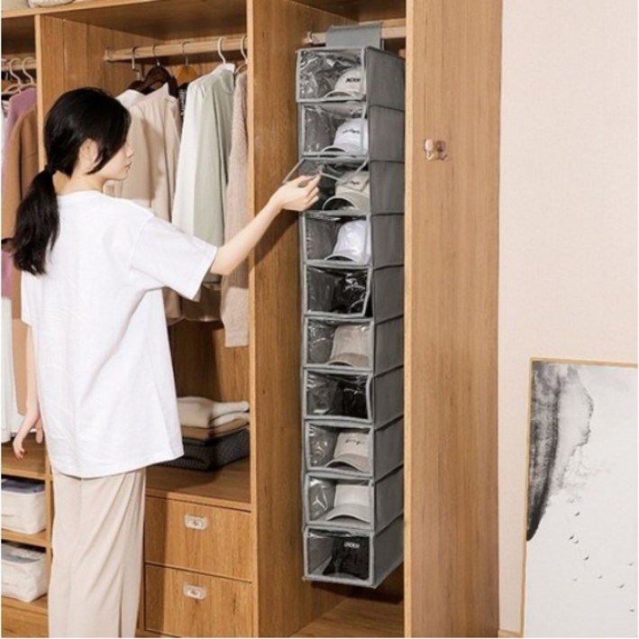 10단 와이드 모자 걸이 수납 보관함 행거용 다용도 정리함H361 10단 와이드 모자 걸이 수납 보관함 행거용 다용도 정리함H361