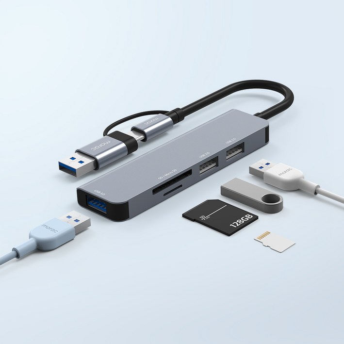 morac 프로토 5포트 USB 젠더 C타입 멀티 허브 MRHUB5, 단품, 1개