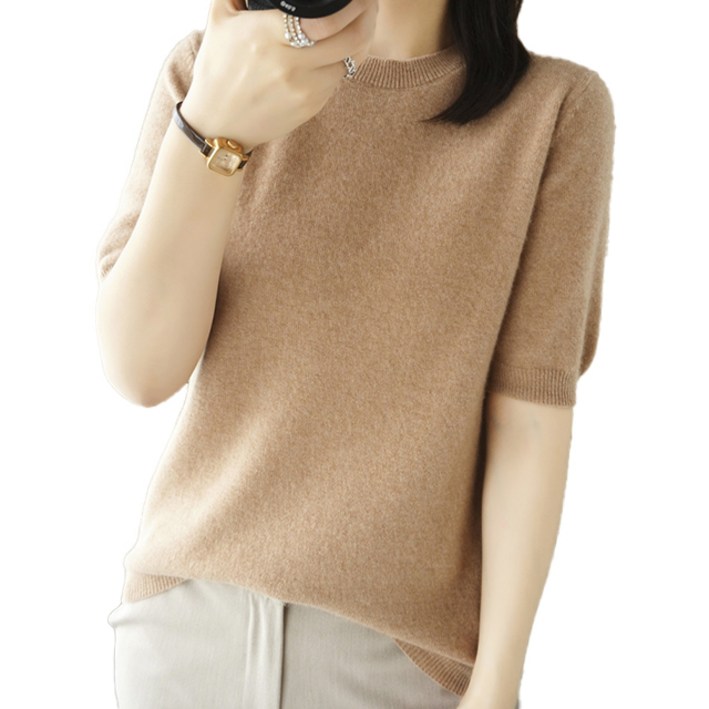 핑크셀럽 보들 라운드 니트 반팔 티셔츠