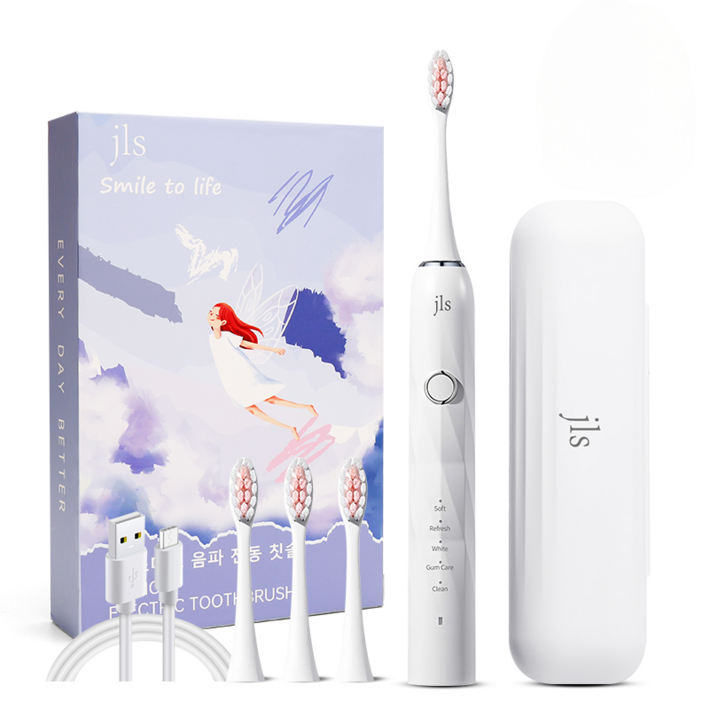 JLS 최신형 스마트 음파 전동칫솔 본체칫솔모 4개휴대케이스 1년 2번만 충전