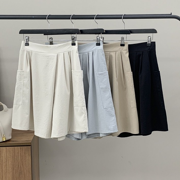 행복여 헤이즈 양 포켓 핀턱 뒷 밴딩 치마 반바지