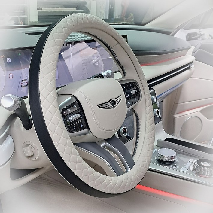 픽스 핸들커버 국내제작 전차종 사계절 참숯가죽 투톤 원톤 원형 D컷 사각핸들, 바닐라베이지