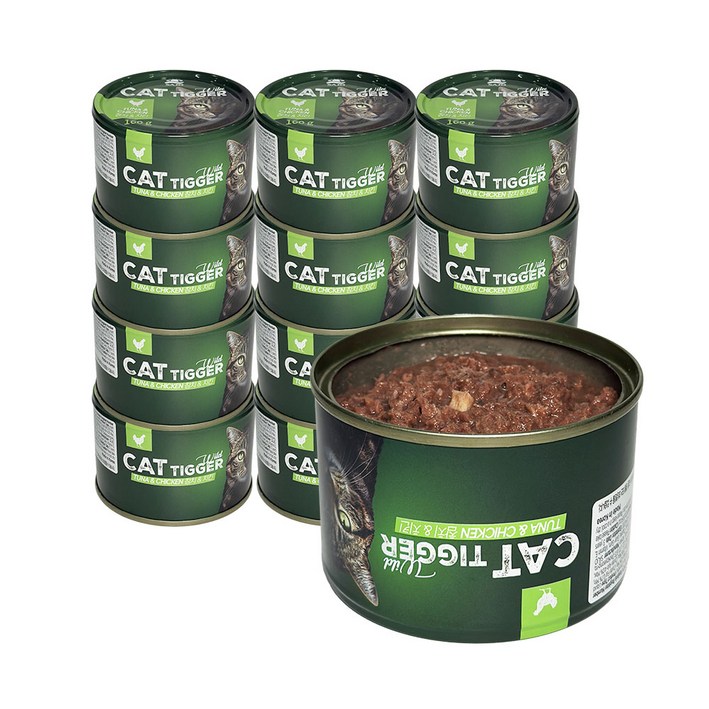 사조 캣티거 와일드 고양이 간식 습식캔 참치&치킨, 12개, 160g, 닭+참치