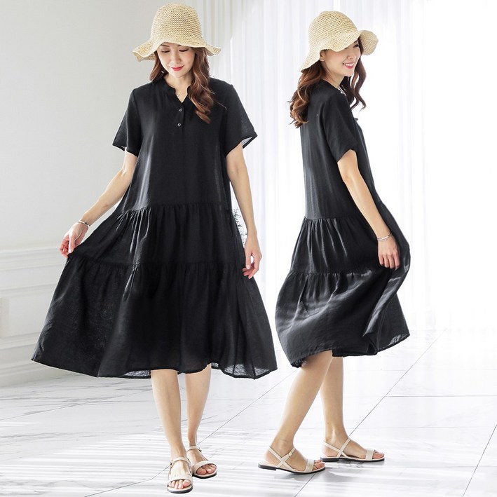 물론 인견 와이드 롱 캉캉 반팔 원피스