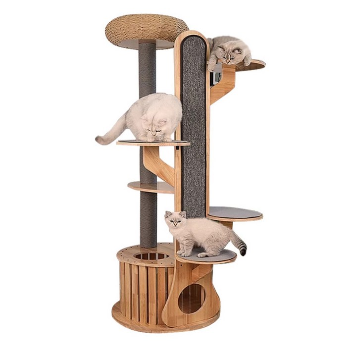 New World 호화 고양이 기어오르기 선반 인형 큰 고양이 우주선 대형 부지검마 고양이 둥지 고양이 나무 일체, 1개, 02 원목색