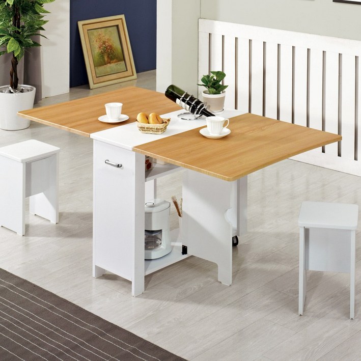 뉴라운딩 접이식 식탁 확장형 이동식 테이블 의자2개 1500x800