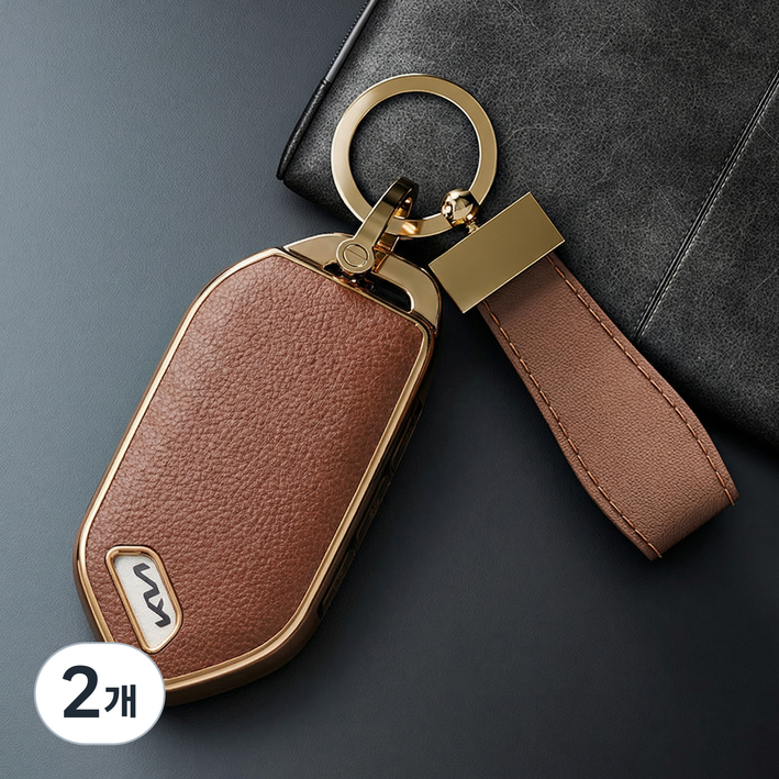 WonRay 호환 기아 가죽 키케이스 EV9 더 뉴 쏘렌토 7버튼 9버튼 더 뉴카니발 KA4 쏘렌토 MQ4, K9버튼브라운, 2개