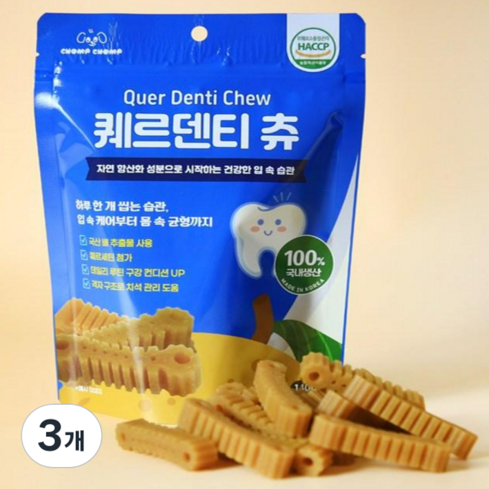 퀘르덴티츄 저알러지 구취 긁음완화 비건 덴탈 껌 구강염증 입냄새 케어 퀘르덴티츄 18개입, 3개, 140g, 과일맛(배과일 베이스)