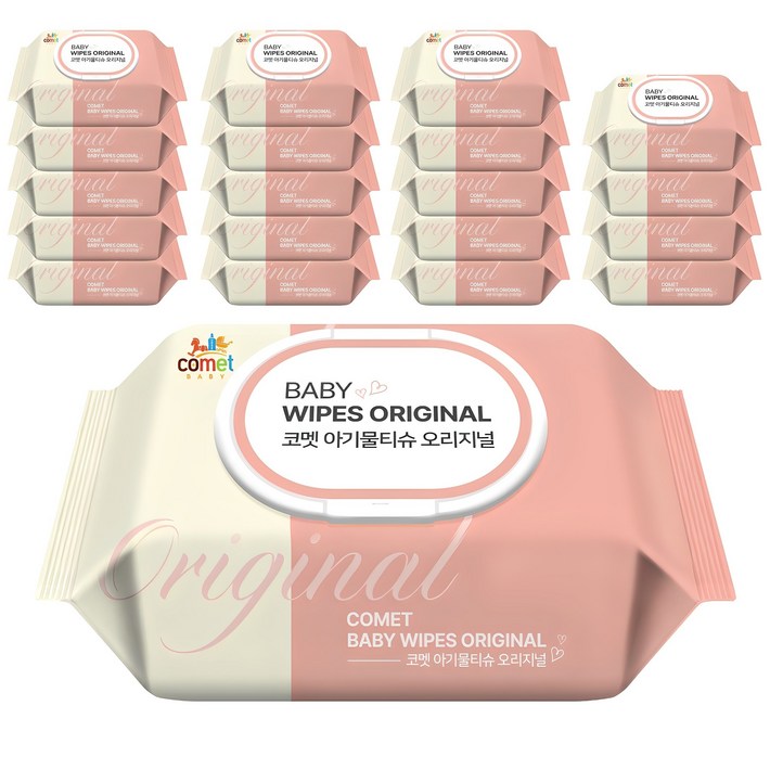 코멧 오리지널 아기물티슈, 50g, 100매, 20개 코멧 오리지널 아기물티슈, 50g, 100매, 20개