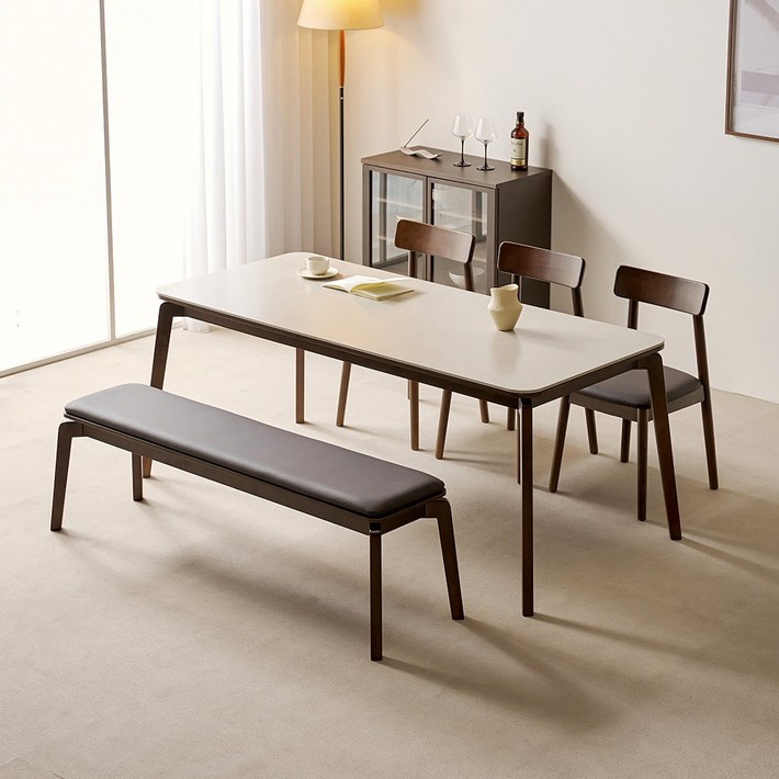 헬로까사 다이닝 식탁 6인용  의자  벤치 세트 방문설치, 월넛, 일반 3  벤치 1