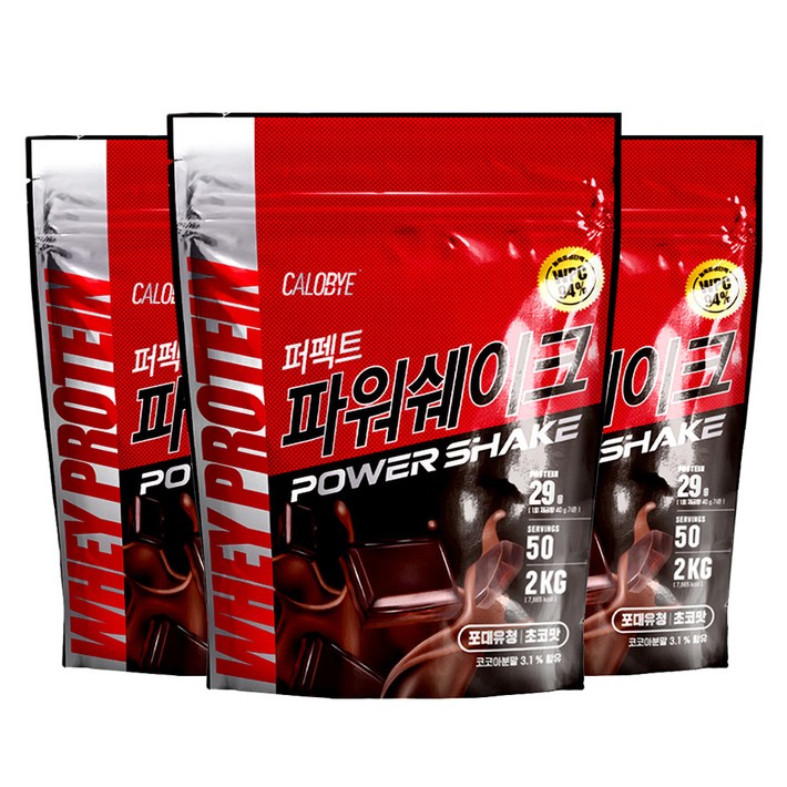 칼로바이 퍼펙트파워쉐이크 포대유청 WPC 초코맛 단백질보충제 프로틴, 3개, 2kg
