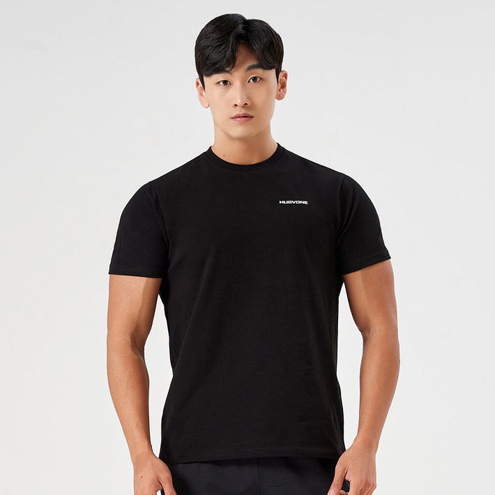 허그본 남성용 데일리 머슬핏 스몰로고 반팔 티셔츠 무지라인 허그본 남성용 데일리 머슬핏 스몰로고 반팔 티셔츠 무지라인