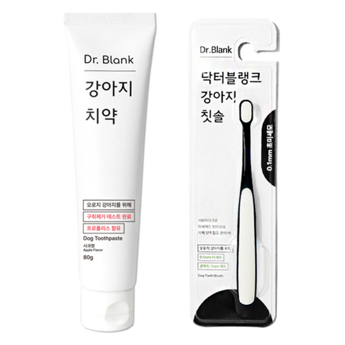 닥터블랭크 강아지 구강관리 치약 사과향 80g 초미세모 칫솔 방수 파우치 세트, 1세트