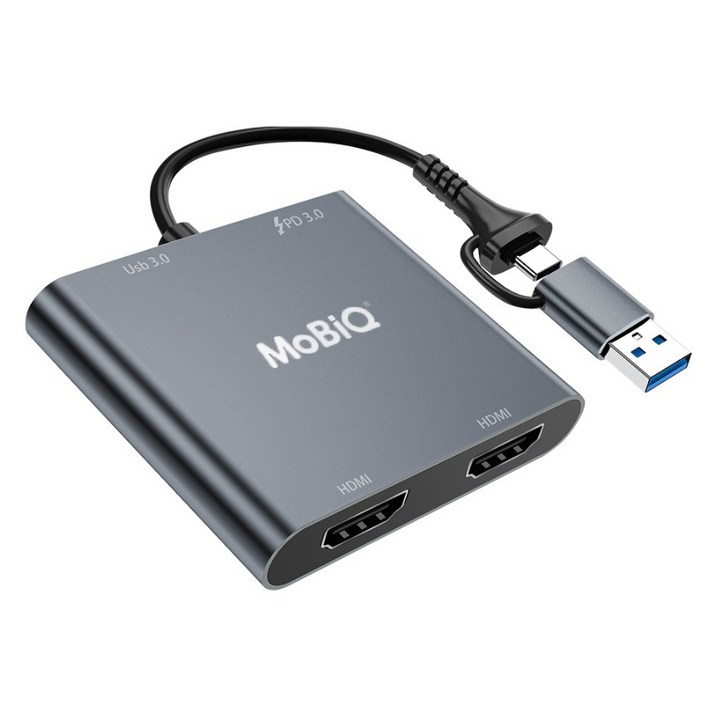 모비큐 C타입 맥북 듀얼 HDMI 4in1 USB 3.0 PD 100W 멀티허브 EM42HP, 1개