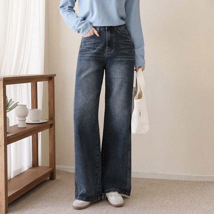 앤드스타일 여성용 숏롱 기장 딱맞진28탄 인사이드절개 데님 와이드 팬츠 264950