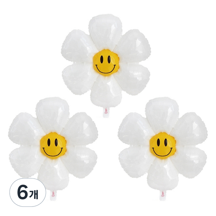 파티공구 스마일 데이지꽃 풍선 중형, 화이트, 6개