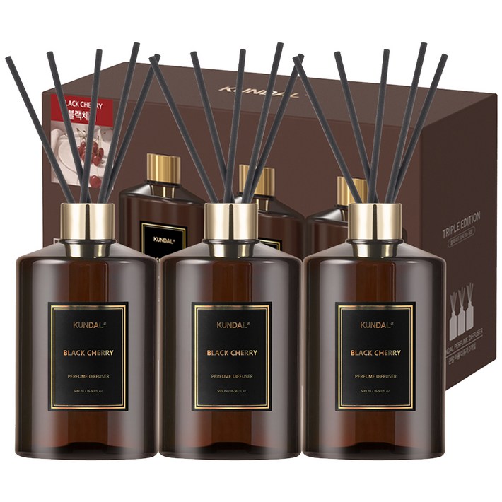 쿤달 퍼퓸 디퓨저 리드스틱, 블랙체리, 500ml, 3개