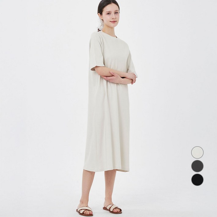 ELLE PARIS 여성용 고밀도 코튼 롱 원피스