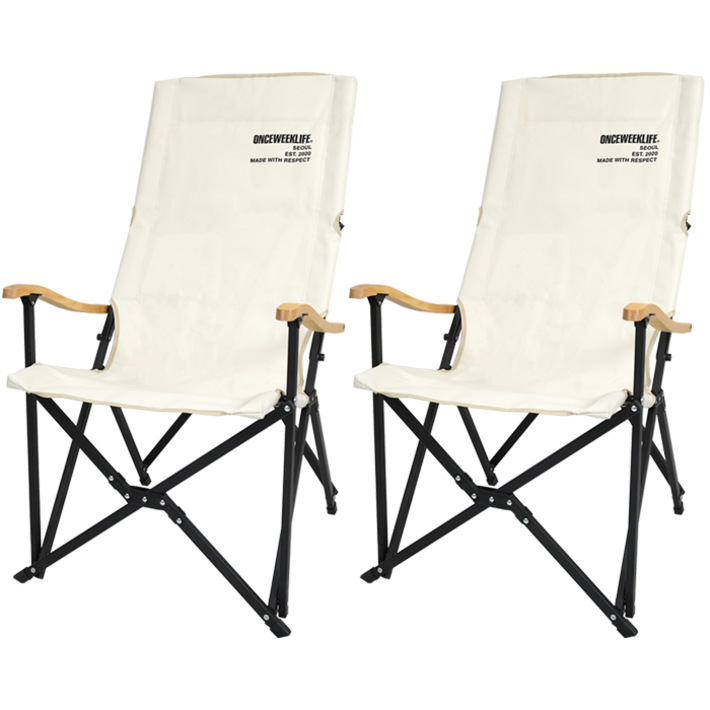 원스위크라이프 캠핑 원목 팔걸이형 릴렉스 체어 특대, 아이보리, 2개