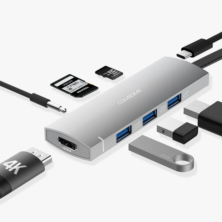 컴썸 C타입 HDMI 8 in 1 USB 3.0 멀티허브 CT81P, 실버, 1개 컴썸 C타입 HDMI 8 in 1 USB 3.0 멀티허브 CT81P, 실버, 1개