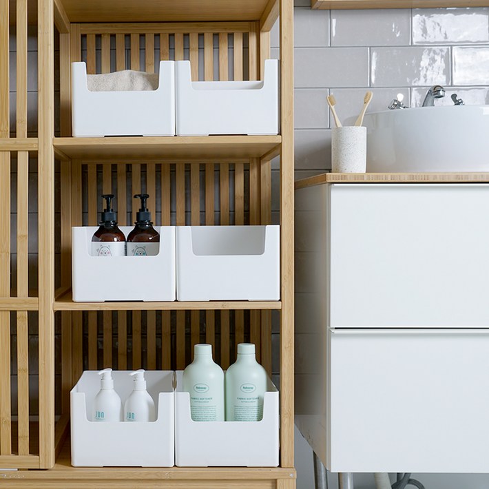 가규 스티치 래더 팬트리 정리함 리빙박스, 화이트, 4개