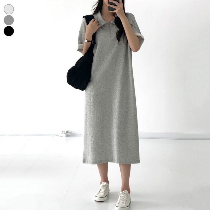 블레스유 여성 반팔 카라 반집업 롱 루즈핏 빅사이즈 원피스 봄 여름 가을 77