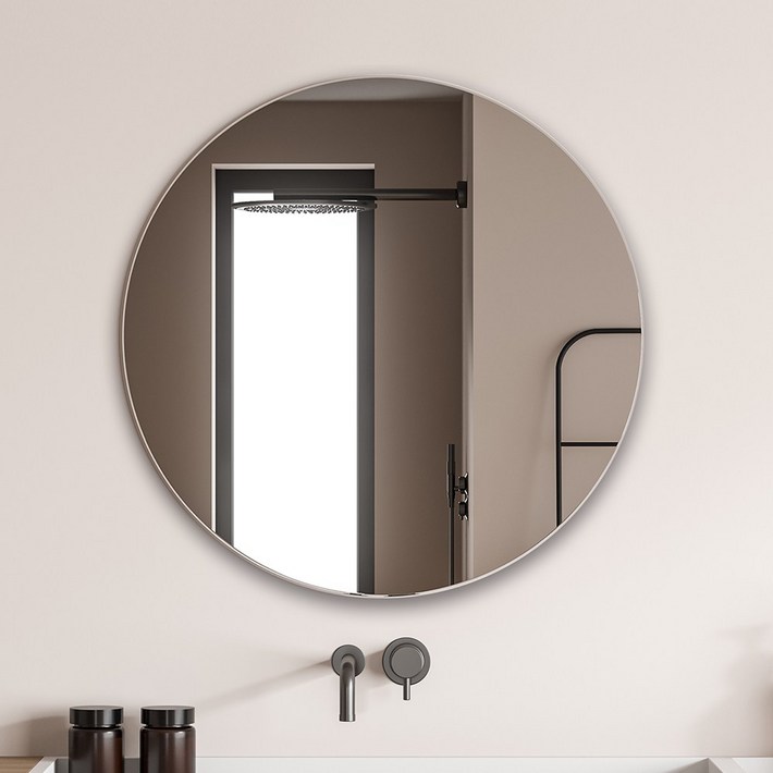 화사거울 온미러 노프레임 붙이는 거울 벽 부착형 원형 600mm(지름)