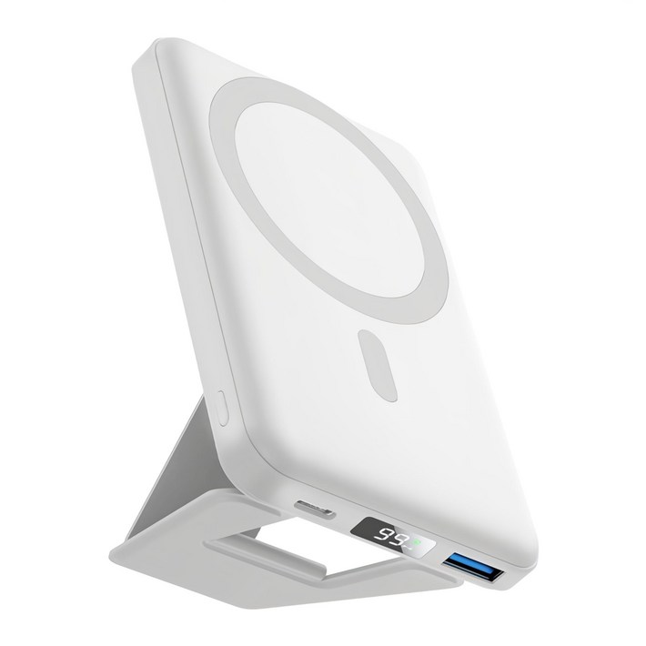 AOGUERBE 맥세이프 10000mAh 무선 보조배터리 22.5W PD 고속 충전 스탠드, 화이트, KTD009