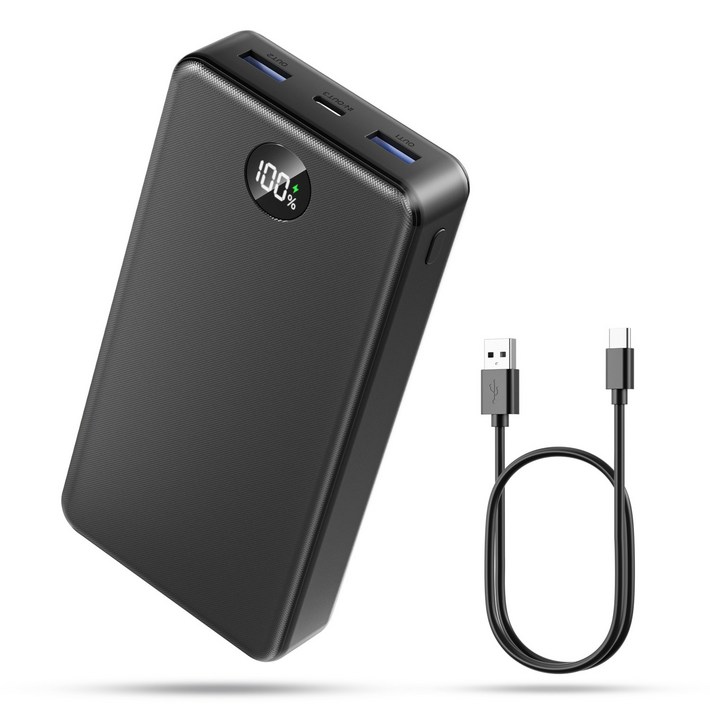 고속충전 대용량 보조배터리 30000mAh PD 22.5W QC3.0 잔량표시 멀티단자  20W C타입 케이블, 블랙30000mAh, P1