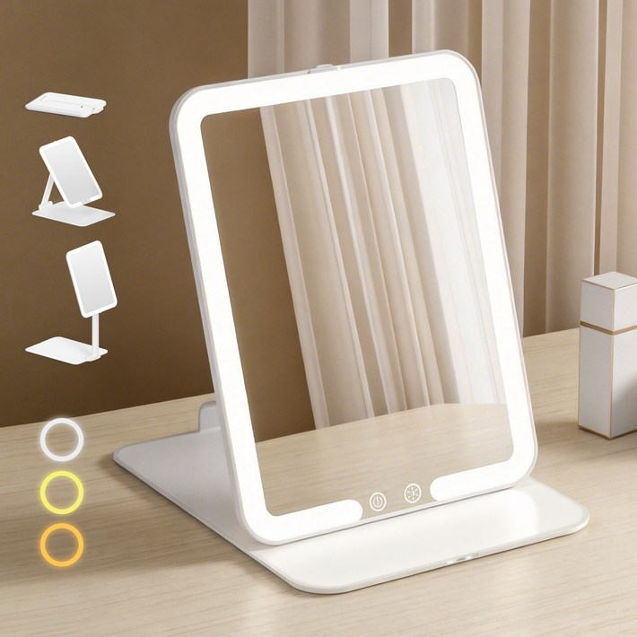 휴대용 LED 화장거울 3단 접이식구조 CTYPE 충전 1500mAh, 화이트