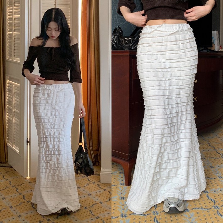 워너비뮤즈   허얇골넓인어곤듀핏  머메이드 맥시 캉캉 스커트