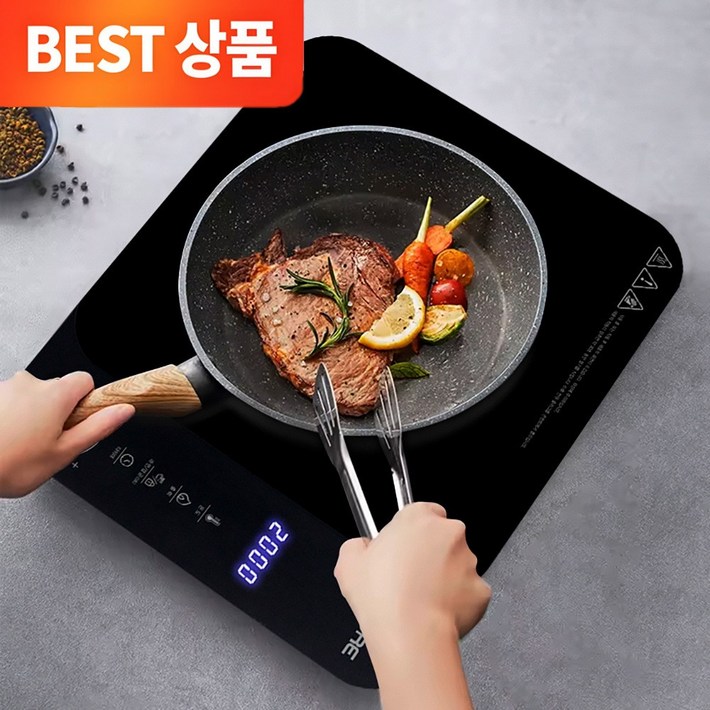 까르페 1구 HI 인덕션 PRO 저소음 듀얼 냉각팬 슬림형 터치식 세라믹 전기레인지, 프리스탠딩, 블랙