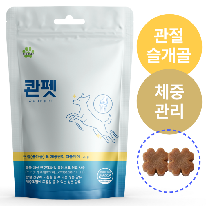 콴펫 강아지 관절 종합영양제 슬개골 체중관리 유산균, 1개, 뼈관절강화, 60정