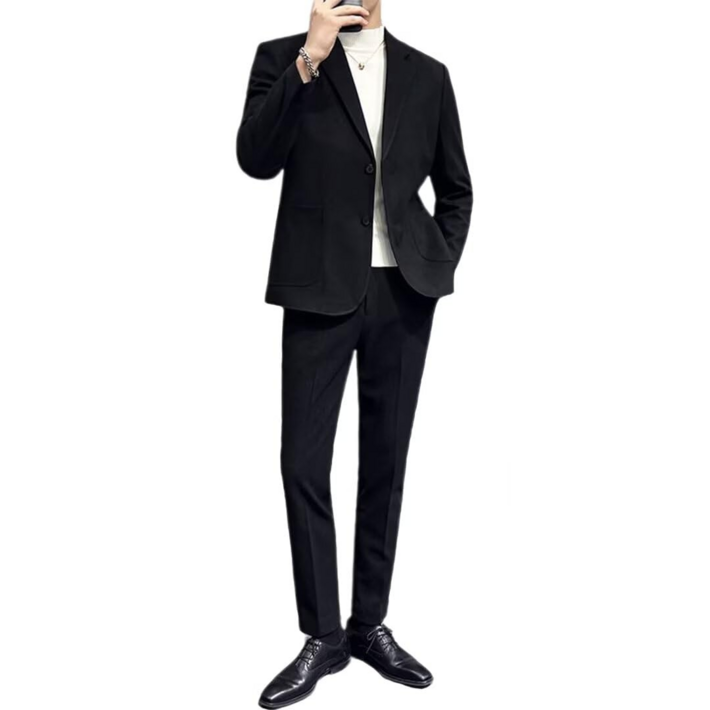 남성용 두꺼운 트위드 수트 세트업 정장 자켓  슬랙스 겨울용 캐주얼 포멀 수트 남자 정장세트