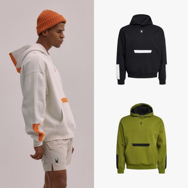 스파이더 본사 남성 컬러 블록 후드 티셔츠 SPIPCNHD302M