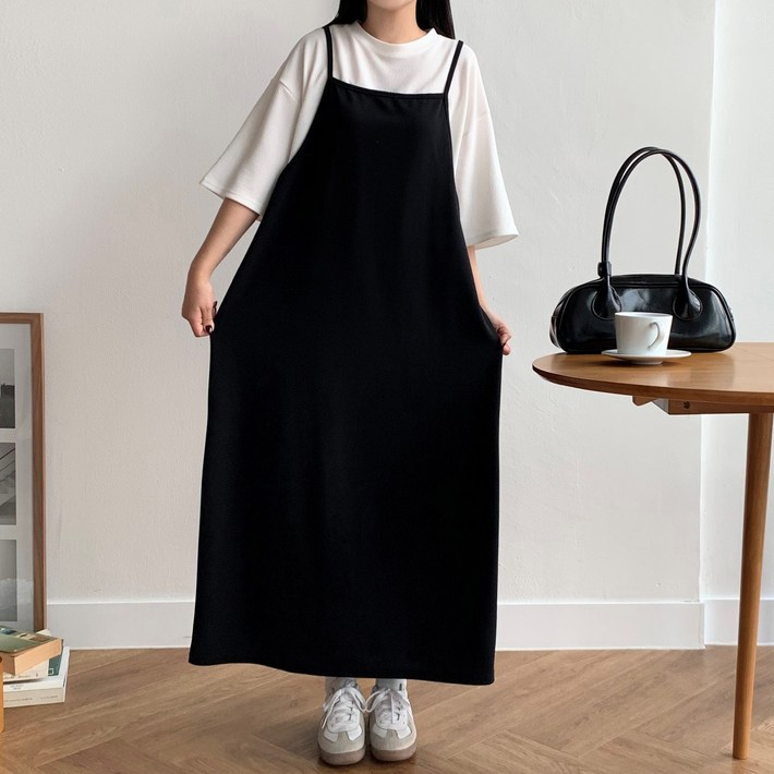 더한땀 빅사이즈 반팔 레이어드 세트 원피스 임산부 임부복