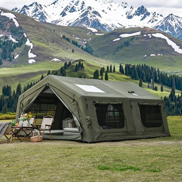 TOMOUNT 투마운트 에어텐트 17 코튼 원터치 감성 캠핑 가족 거실형 면텐트 카키색, 78인용, 면