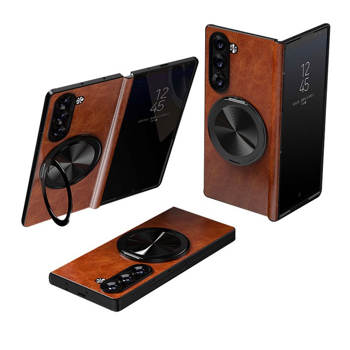 갤럭시 Z 폴드 힌지보호 천연 가죽 magsafe 360도 각도 조절이 거치대 케이스