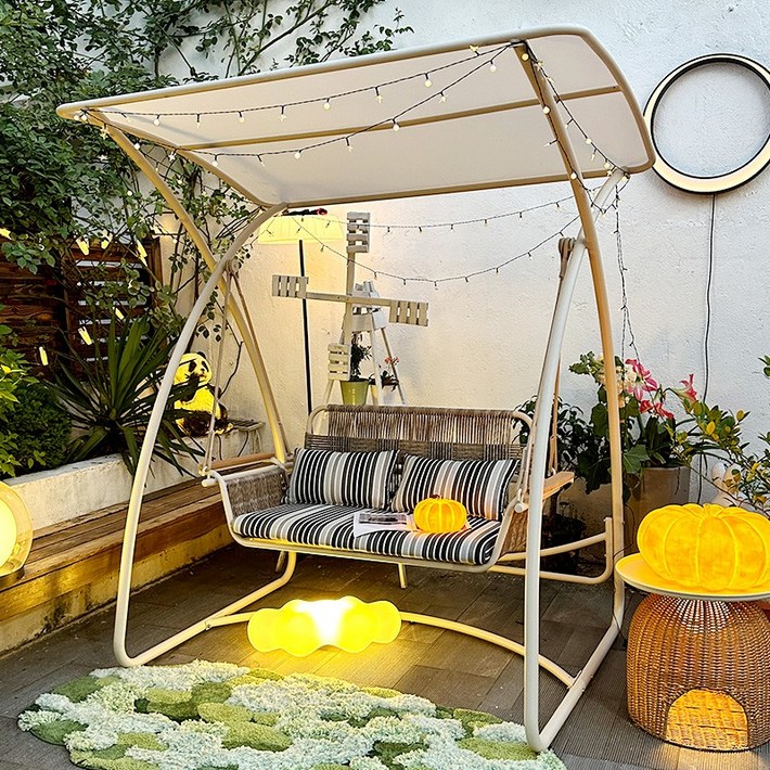 야외 정원 테라스 흔들 그네 의자 휴식용 원목, 윤멍 오프화이트