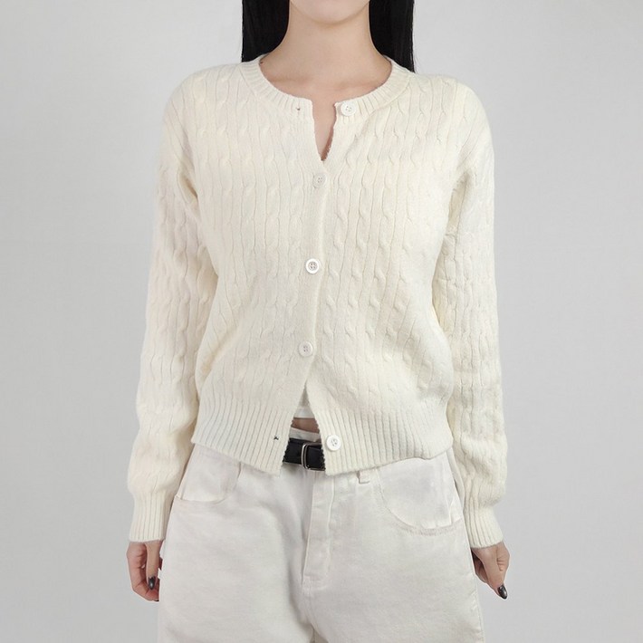 센시즌 메리 라운드넥 꽈배기 도톰 크롭 니트 가디건