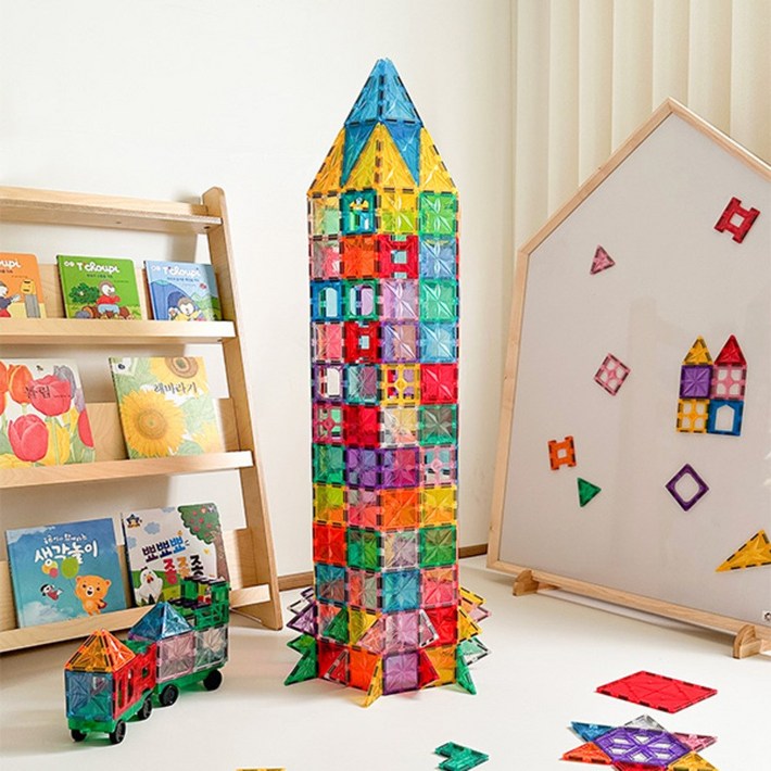 맥킹덤 맥타일즈 자석 블럭 교구 타일 유아 어린이 장난감, 혼합색상, 200피스