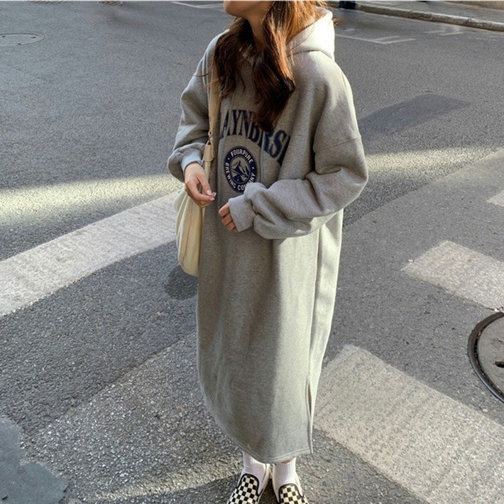 cammello 여성 꾸안꾸 기모안감 오버핏 프린팅 롱원피스 겨울 데일리 홈웨어 마실룩