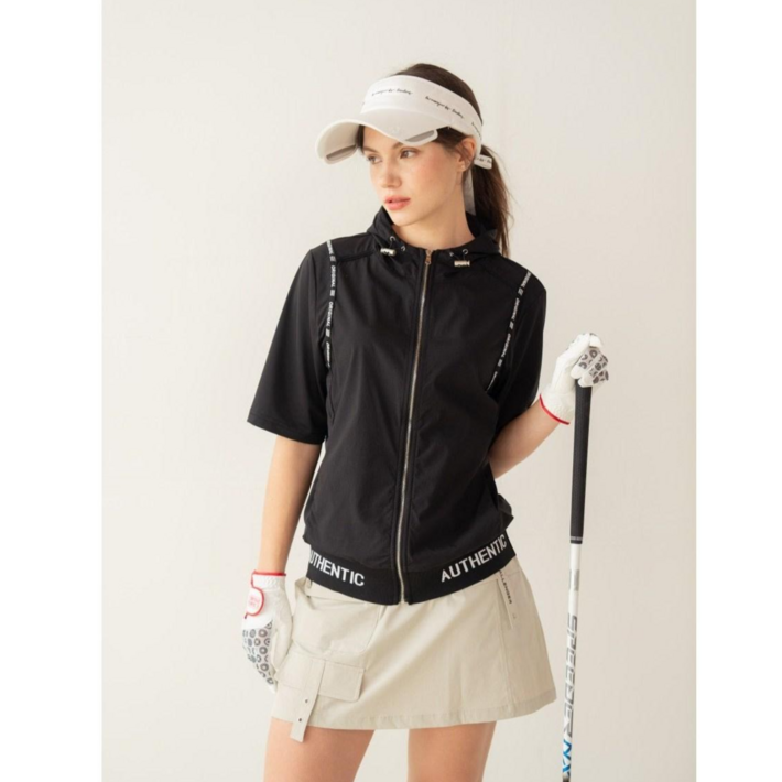 아델라이크 5부소매 쿨링 후드집업 골프가디건 빅사이즈 여성골프웨어 어깨 레터링 포인트 반팔집업 여름 골프티셔츠 파크골프 여성 여름골프옷 여성 골프의류 당일발송 여름 파크골프UV옷