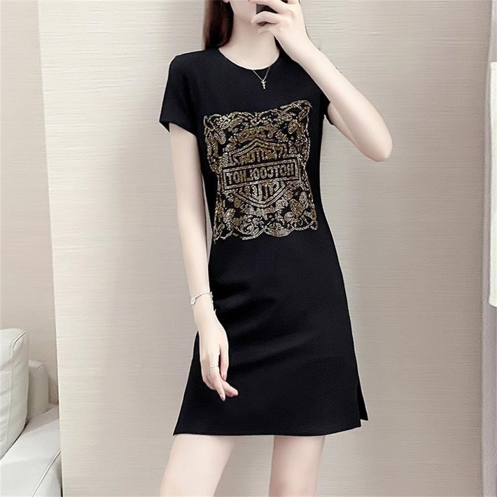 besteffie 여성 여름 반팔 롱 티셔츠 심플 캐주얼 디자인 프린트 무늬 레터링 박시롱티 K89