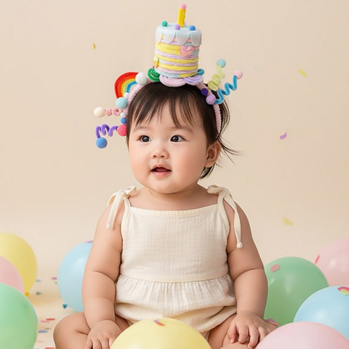 몽실이 뽀글 스프링 생일 머리띠 아동 유아용 어린이 기념일 사진촬영 선물 특이한
