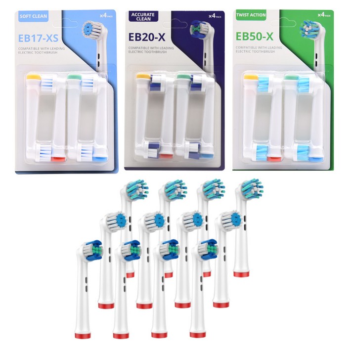 3팩 큐클래스 오랄비 전동칫솔모 12개입 호환모 리필 전동칫솔 리필모, EB17XS, EB20X, EB50X, 1세트