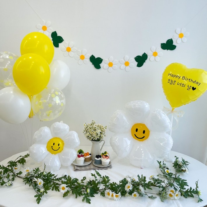 쏙쏙마켓 데이지 생일풍선세트 이벤트 파티용품 백일 천일 두돌 생일상 차림, 1세트, 데이지 꽃잎 풍선세트