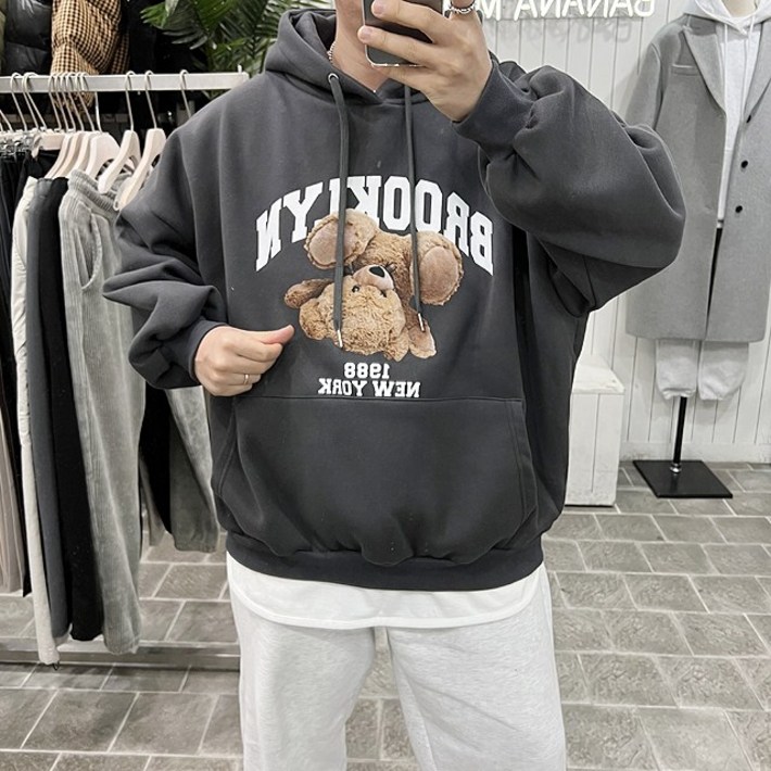 남자 테디베어 오버핏후드티 3컬러