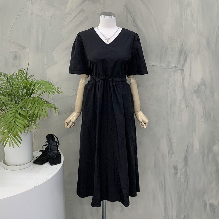 행복여 피렌체 아노락 소재 허리스트링 포켓 바스락 원피스