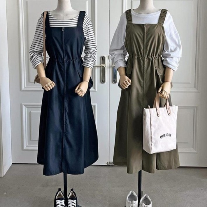 여자 여름 레이어드 셔링 스트링 민소매 집업 원피스